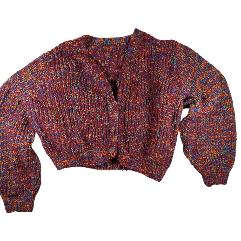 Cider Cardigan Sweater Womens XL Red Multi Confetti Knit Cropped